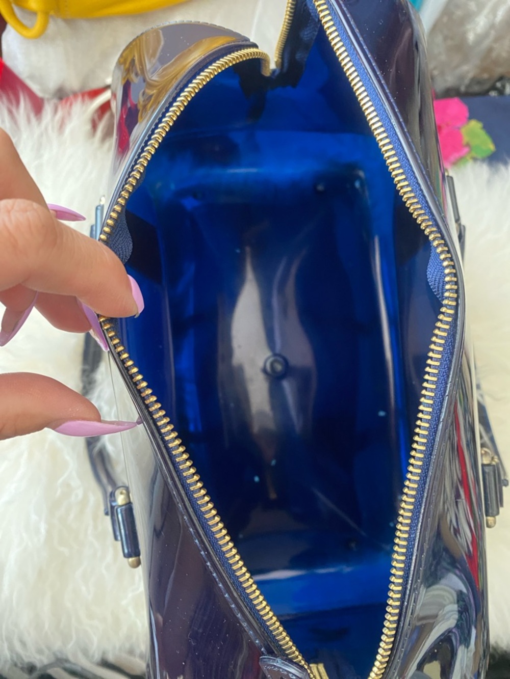 FURLA Candy Bag Glossy Patent Satchel in Navy Blue 💙 - Picture 9 of 13